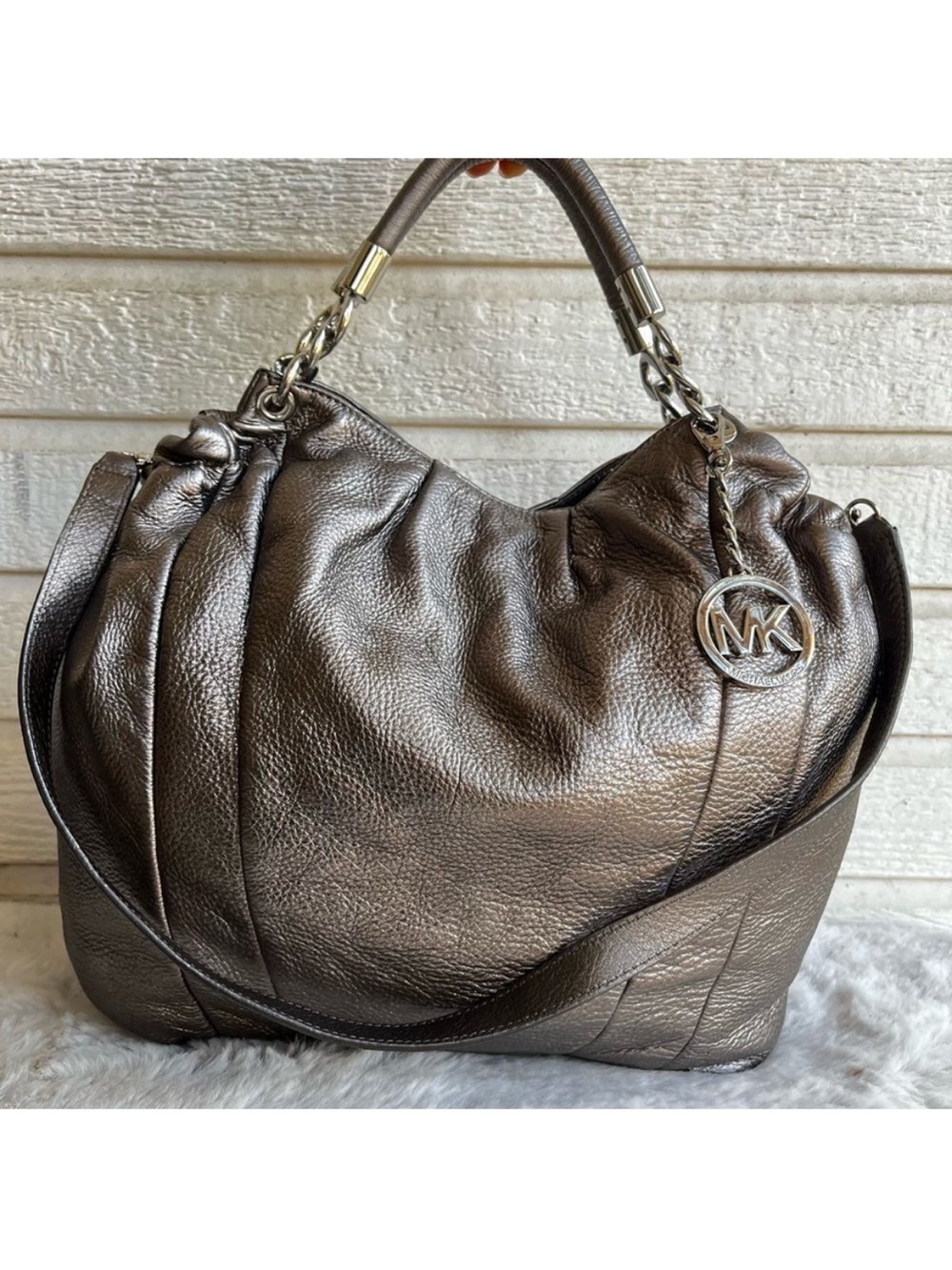 MICHAEL KORS Silver Metallic Lillie Fulton Tote Shoulder Bag